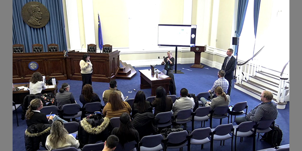 Lucia Patterson and Garrett Wake presenting Nevada mining to U.S. Department  of State-sponsored International Visitor Leadership Program on Regional Lithium  Cooperation with delegates from Argentina, Bolivia, Chile, Mexico and Peru. UL 2-22-24